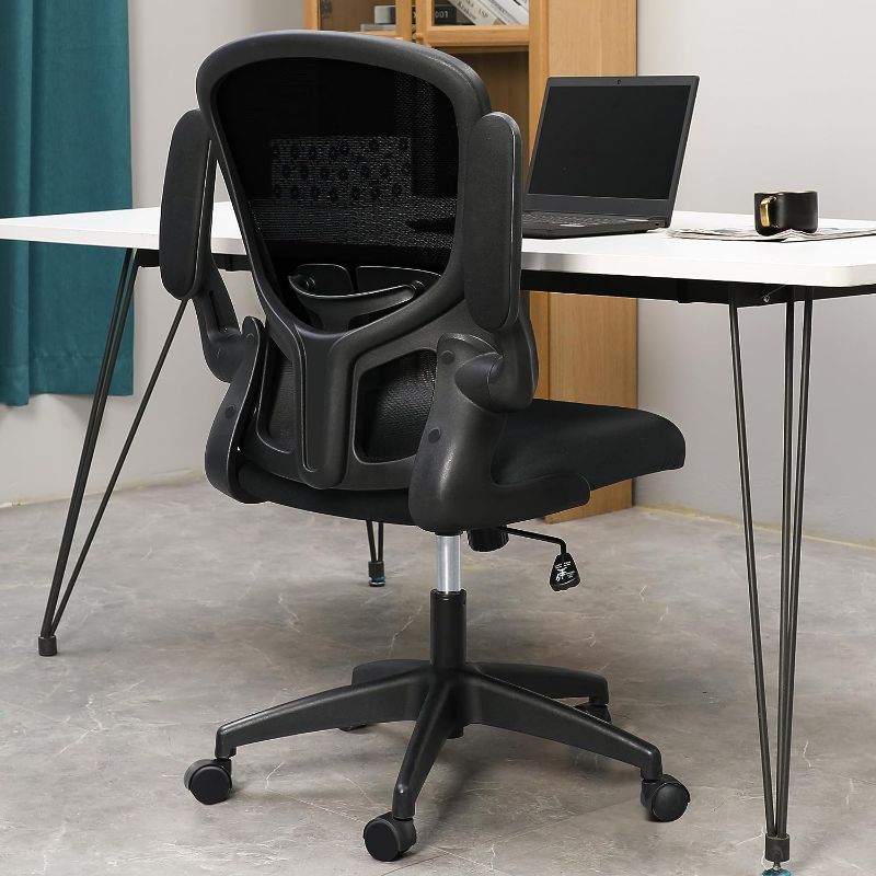 Photo 4 of (READ FULL POST) FelixKing Office Desk Chairs, Ergonomic PC Desk Chair with Wheels, Adjustable Lumbar Support and Height, Swivel Computer Chair with Flip-up Armrests, Ergo Mesh Backrest for Working (Black)
