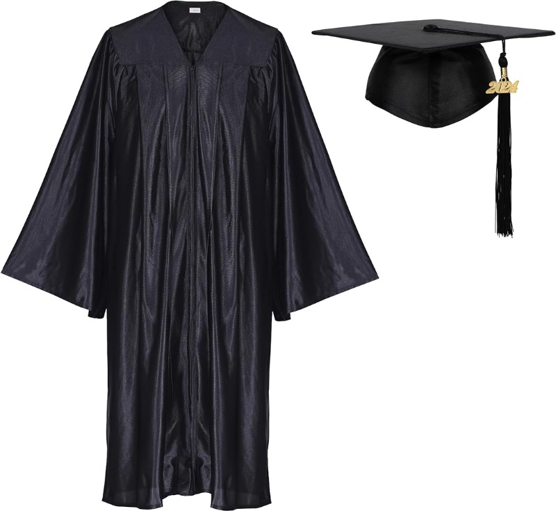 Photo 1 of Adult Shiny Graduation Cap and Gown Tassel Set for High School & Bachelor