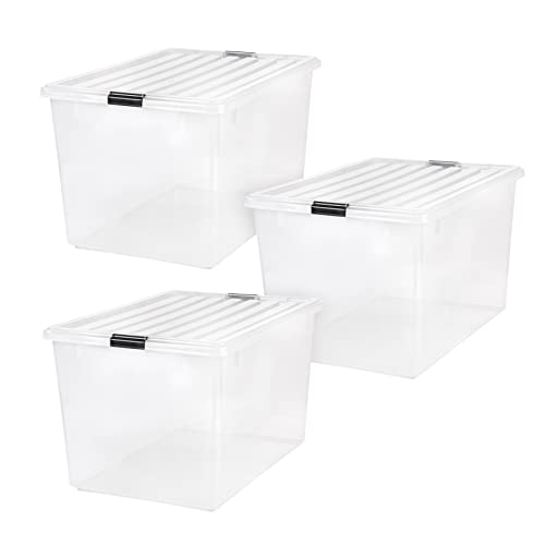 Photo 1 of *DAMAGED BUT USABLE* IRIS USA 3 Pack 144qt Large Clear View Plastic Storage Bin with Lid and Secure Latching