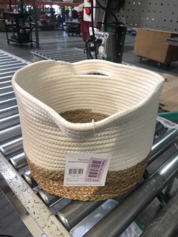 Photo 1 of allen + roth Rope and sea grass 12-in W x 9.5-in H x 12-in D Beige and Natural Sea Grass Basket