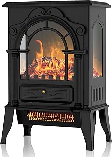 Photo 1 of (READ FULL POST) Electric Fireplace Heater, 25" Freestanding Space Heater Fireplace Stove with 3D Realistic Flame, 1500W Portable Electric Heater for Indoor Use, Thermostat, Overheating Protection - Black
