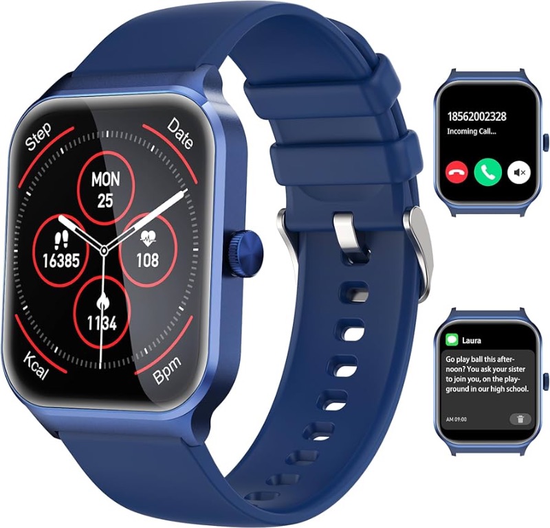 Photo 1 of Smart Watch, 1.96" Full Touch Smartwatch, Compatible with iPhone Android, Heart Rate & Sleep Monitor, Multi-Sport Modes, Blood Oxygen, Voice Assistant, IP68 Waterproof, Fitness Tracker for Women Men