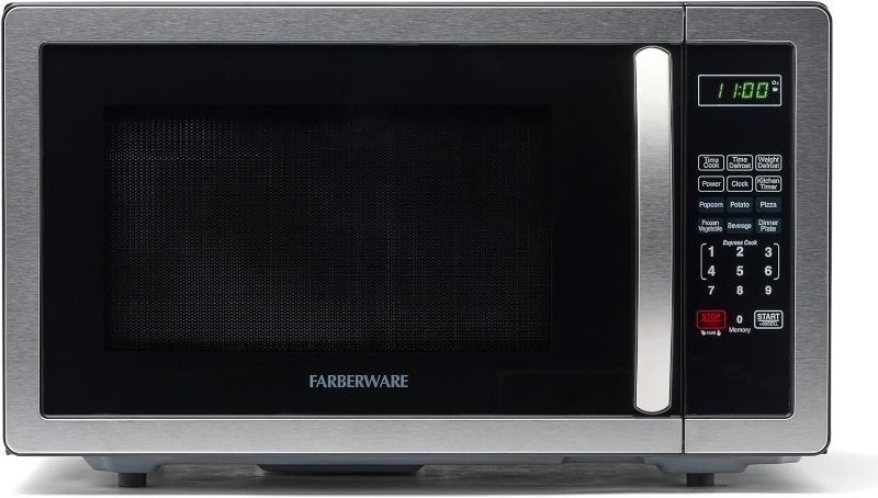 Photo 1 of Farberware Countertop Microwave 1000 Watts, 1.1 cu ft - Microwave Oven With LED Lighting and Child Lock - Perfect for Apartments and Dorms - Easy Clean Stainless Steel