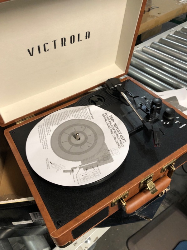 Photo 2 of (READ FULL POST) Victrola Vintage 3-Speed Bluetooth Portable Suitcase Record Player with Built-in Speakers | Brown