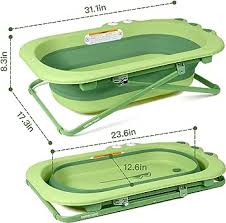 Photo 1 of Beberoad Love Collapsible Toddler Bathtub Portable Travel Toddler Tub Foldable Bathtub with Adjustable Height for Toddler 1-3 (Green)
