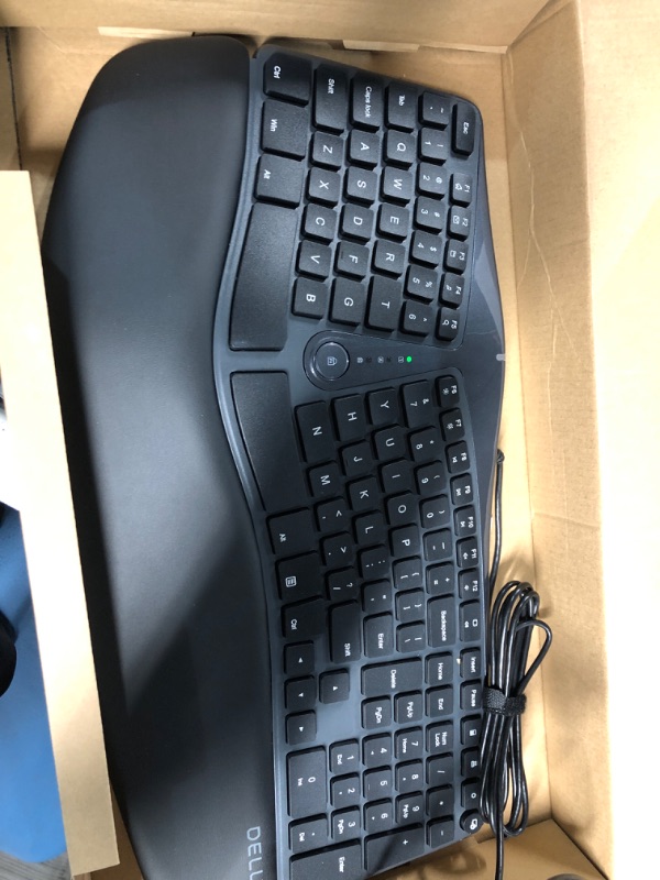 Photo 2 of DeLUX Wired Ergonomic Split Keyboard with Wrist Rest, [Standard Ergo] Keyboard Series with 2 USB Passthrough, Natural Typing Reducing Hand Pressure, 107 Keys for Windows and Mac OS (GM901U-Black)