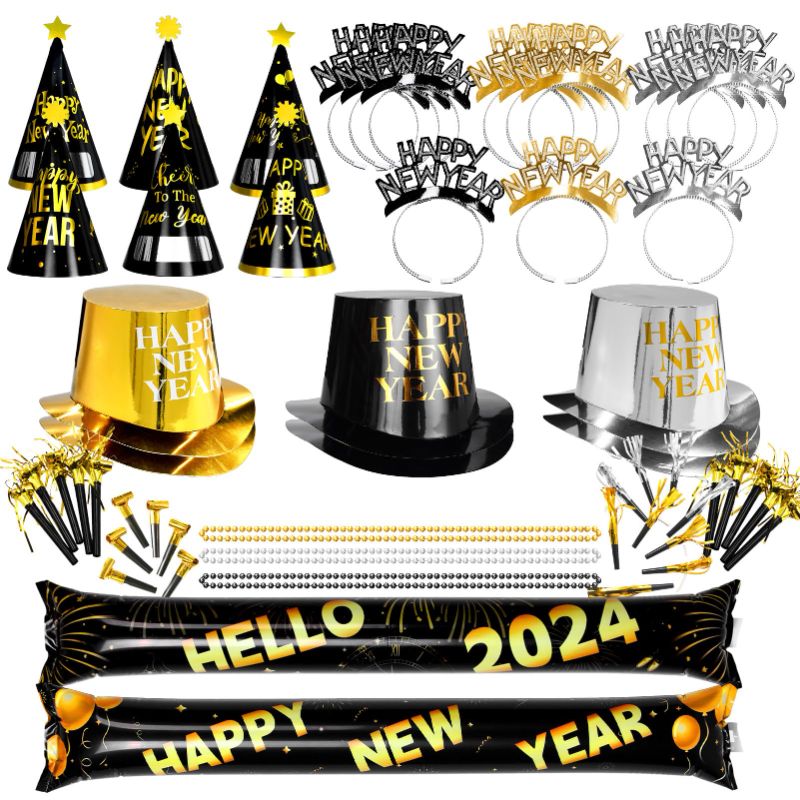 Photo 1 of 94PCS New Years Eve Party Supplies 2024 Decorations Kit - Black Gold