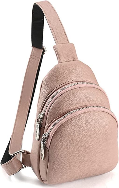 Photo 1 of Crossbody Sling Bag for Women - PU Leather Chest Belt Bag - Pink