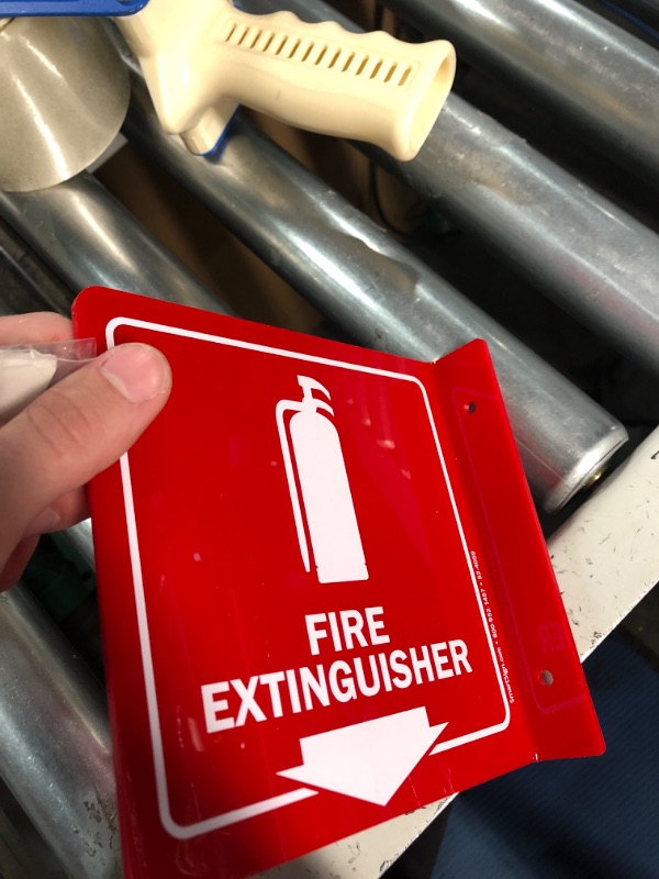 Photo 4 of SmartSign "Fire Extinguisher" Projecting Sign, Fire Extinguisher with Down Arrow | 6" Polished Acrylic