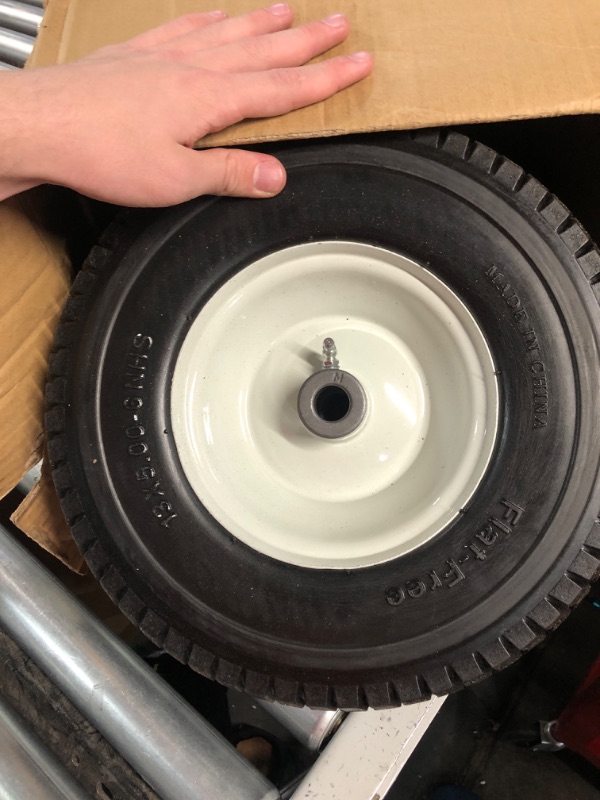 Photo 3 of 2-Pack 13x5.00-6 Flat-Free Tire with Rim,3"Centered Hub with 3/4" Bushings,w/Grease Fitting?400lbs Capacity,13x5-6 No-Flat Solid Rubber Turf Wheel,for Riding Lawn mower,Garden Cart,Wheelbarrow