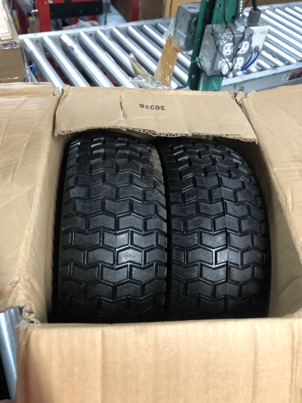 Photo 2 of 2-Pack 13x5.00-6 Flat-Free Tire with Rim,3"Centered Hub with 3/4" Bushings,w/Grease Fitting?400lbs Capacity,13x5-6 No-Flat Solid Rubber Turf Wheel,for Riding Lawn mower,Garden Cart,Wheelbarrow