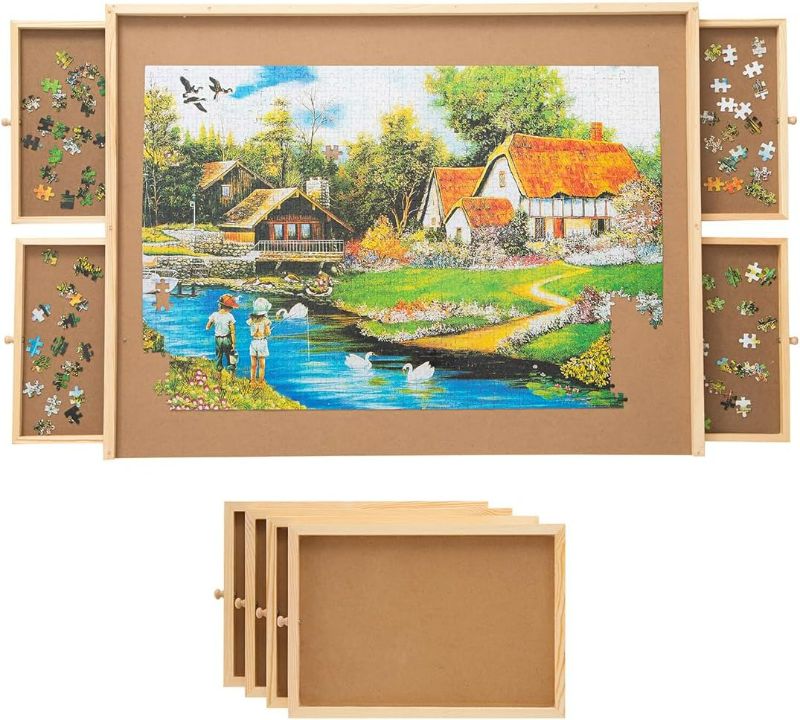 Photo 1 of [STOCK PHOTO]
SNAIL Jumbo Wooden Jigsaw Puzzle Board Portable Puzzle Plateau with Storage Drawers and Cover for Adults, 34"x26" Large Jigsaw Puzzle Table 