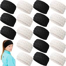 Photo 1 of 20 Pieces Winter Ear Warmer Headband for Women Knit Stretch Ear Band Covers Soft Headbands for Girls Cold Weather Outdoor (Black, Beige)
