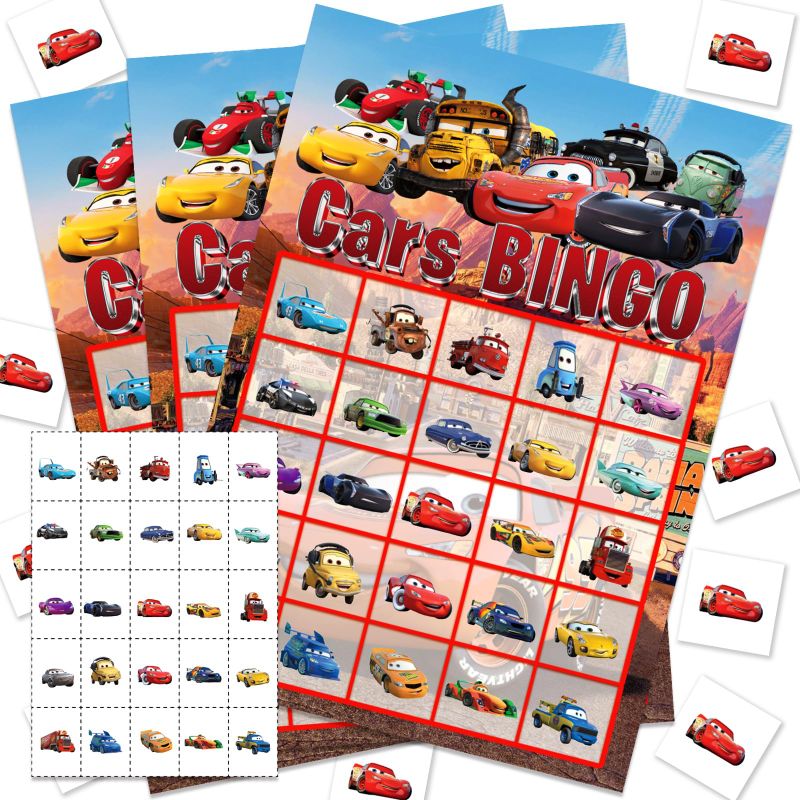 Photo 1 of 3 pack PGhert 24 Pcs Lightning Cars Bingo Game, Lightning Cars Bingo Cards for School Classroom Party Supplies Activity, Lightning Cars Party Favors Gifts for Adults Toddlers