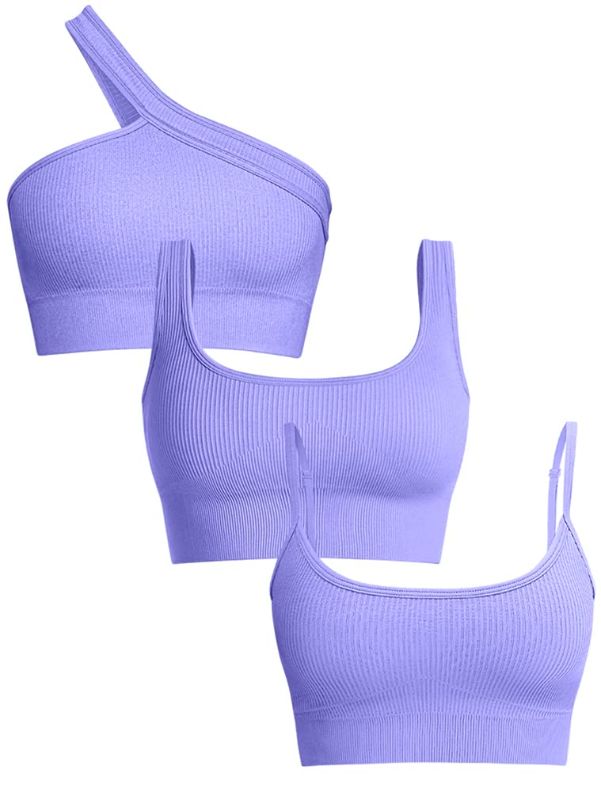 Photo 1 of ****STOCK IMAGE FOR SAMPLE****
OQQ Women's 3 Piece Medium Support Tank Top Ribbed Exercise Seamless Scoop Neck Sports Bra One Shoulder Tops Crop Tops Lt. Purple/Lavender 
