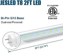 Photo 1 of JESLED 2FT T8 LED Type B Tube Light, 12W(30W Equivalent), 1680LM, 6000K Super Bright, 24 Inch F20T12 Fluorescent Bulb Replacement, Dual Ended Power, Remove Ballast, 24” Lighting Tube Fixture 1 pack