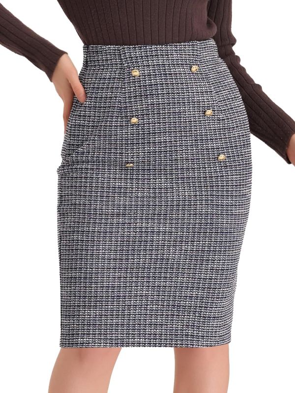 Photo 1 of Allegra K Pencil Tweed Skirt for Women's Winter Classic Skirts Medium Black