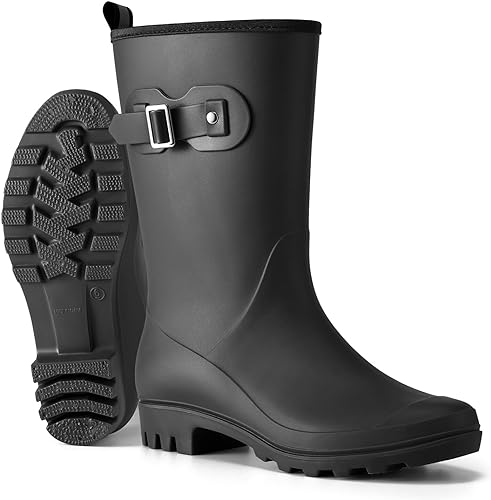 Photo 1 of HISEA Mid-calf Rubber Rain Boots for Women Waterproof Wellington Boots