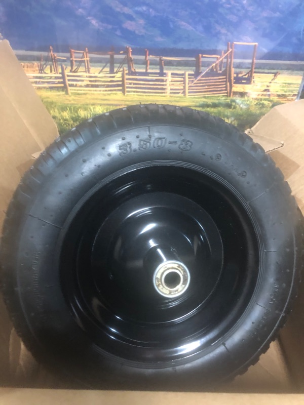 Photo 2 of GICOOL 14.5" Tire and Wheel, 3.50-8 Wheelbarrow Pneumatic Tire, with 6" Centered Hub, 5/8" Axle Bore Hole, Sealed Bearings for Wheelbarrows 