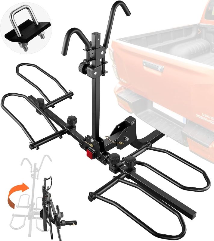 Photo 1 of  (Max 180lbs) 2 Bike Rack Hitch Mount, Foldable Electric Bike Carrier with Adjustable Tray System, Wobble-Free Design, Platform Bicycle Rack for Car Tow Hitch, SUV, Truck 2” Receiver
