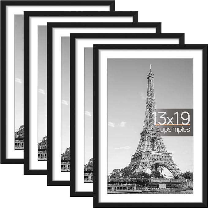 Photo 4 of 13x19 Picture Frame Set of 5, Display Pictures 11x17 with Mat or 13x19 Without Mat, Wall Gallery Photo Frames, Black
Visit the upsimples Store