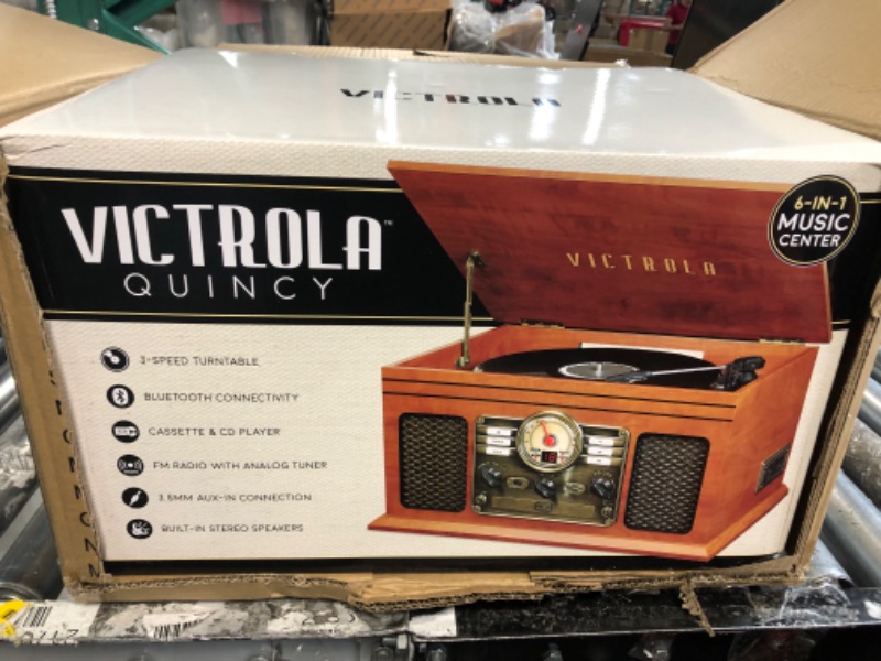 Photo 2 of Victrola Nostalgic 6-in-1 Bluetooth Record Player & Multimedia Center with Built-in Speakers - 3-Speed Turntable, CD & Cassette Player, FM Radio | Wireless Music Streaming 