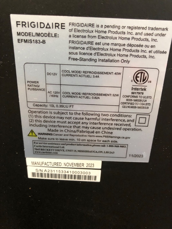 Photo 6 of ***READ NOTES***/  NON REFUNDABLE
FRIGIDAIRE Portable 10L, 15-can Mini Fridge Brushed Stainless Rugged Refrigerator, EFMIS188-SS