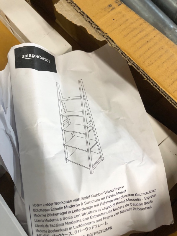 Photo 3 of ***READ NOTES***
AmazonBasics Modern 5-Tier Ladder Bookshelf Organizer with Solid Rubber Wood Frame, Espresso