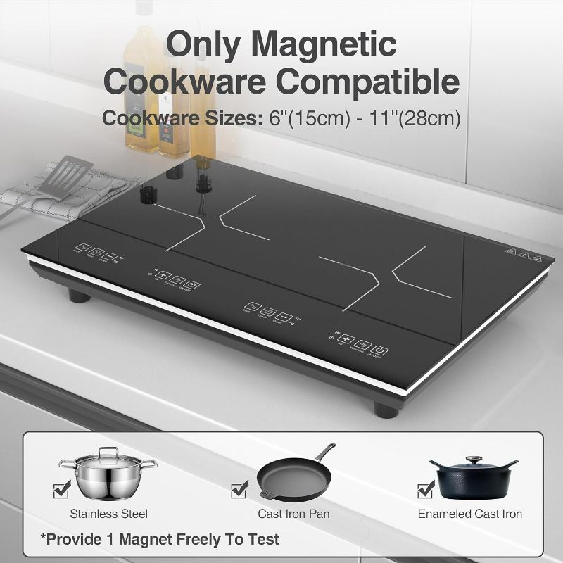 Photo 7 of  Double Induction Cooktop, 4000W Portable Induction Cooktop with induction burner,with LCD Touch Screen 9 Levels Settings with Child Safety Lock & Timer 110V 2 burner induction cooktop