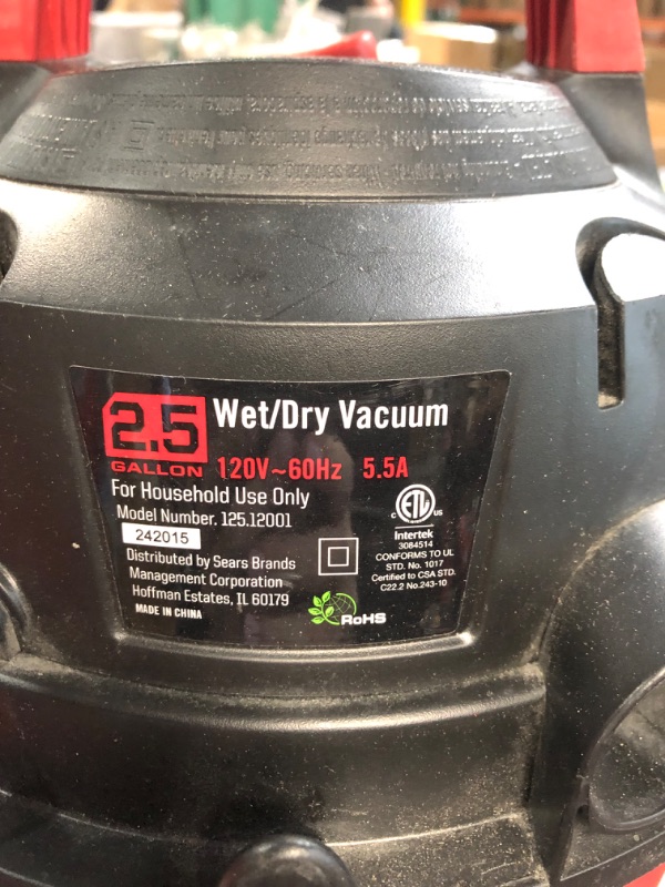 Photo 3 of ***READ NOTES***
CRAFTSMAN CMXEVBE17250 2.5 Gallon 1.75 Peak HP Wet/Dry Vac, Portable Shop Vacuum with Attachments