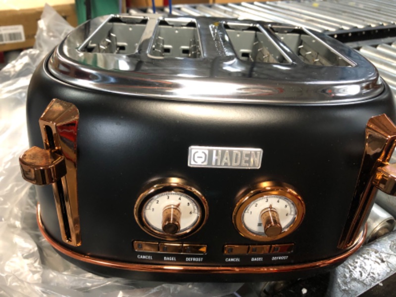 Photo 3 of Haden DORSET, Stainless Steel Retro Toaster with Adjustable Browning Control and Cancel, Defrost and Reheat Settings (Black/Copper, 4 Slice) Black/Copper 4 Slice