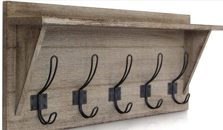 Photo 1 of (READ FULL POST) Matching Wall Mounted Coat Hooks Set - Beautiful Entryway Shelf and Coat Rack with Hooks, 24" | Solid Pine Wood | Perfect Touch for Your Bathroom, Kitchen, Mudroom | Rustic Brown