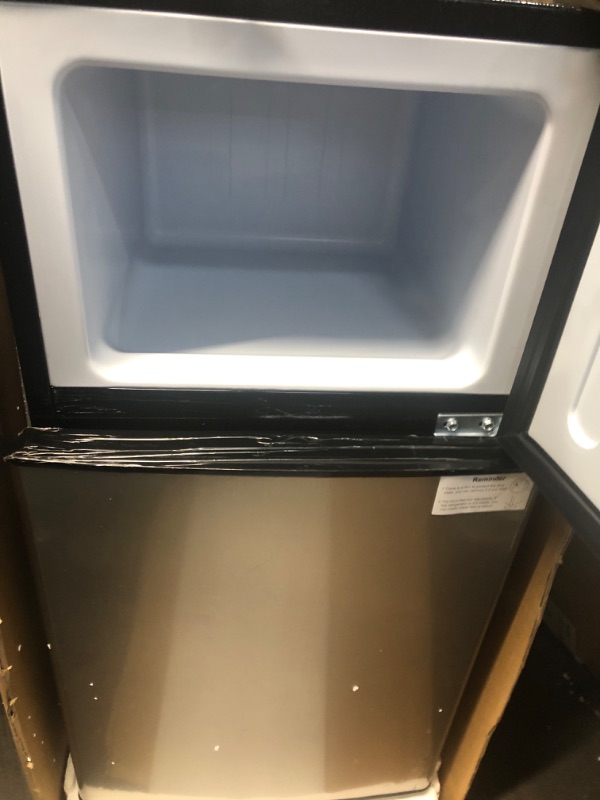 Photo 3 of (DAMAGED) Anukis Compact Refrigerator 3.5 Cu Ft 2 Door Mini Fridge with Freezer For Apartment, Dorm, Office, Family, Basement, Garage, Silver 3.5 Cu Ft silver