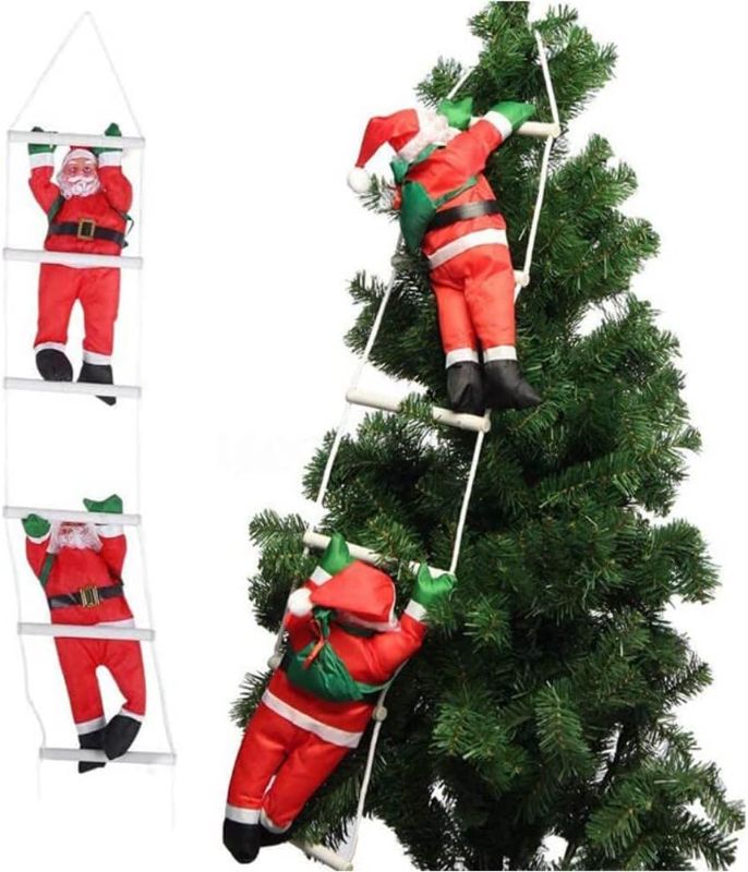 Photo 1 of 2 Santa Claus Climbing on Rope Ladder Christmas Ornament