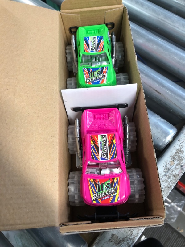 Photo 3 of ArtCreativity Pink and Green Light Up Monster Truck Set for Boys and Girls