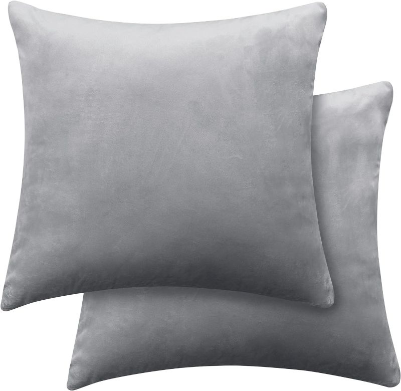 Photo 1 of  Super Soft Plush Decorative Velvet Throw Pillow Covers for Sofa 24x24 LIGHT GREY 