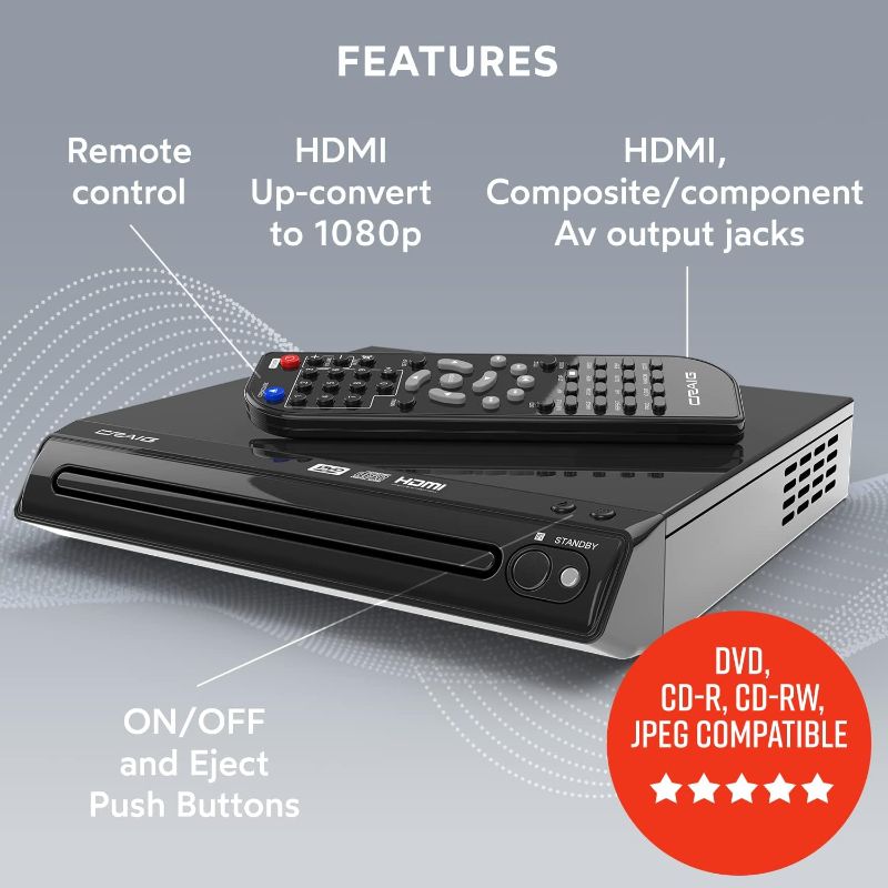 Photo 1 of  Compact HDMI DVD Player with Remote in Black