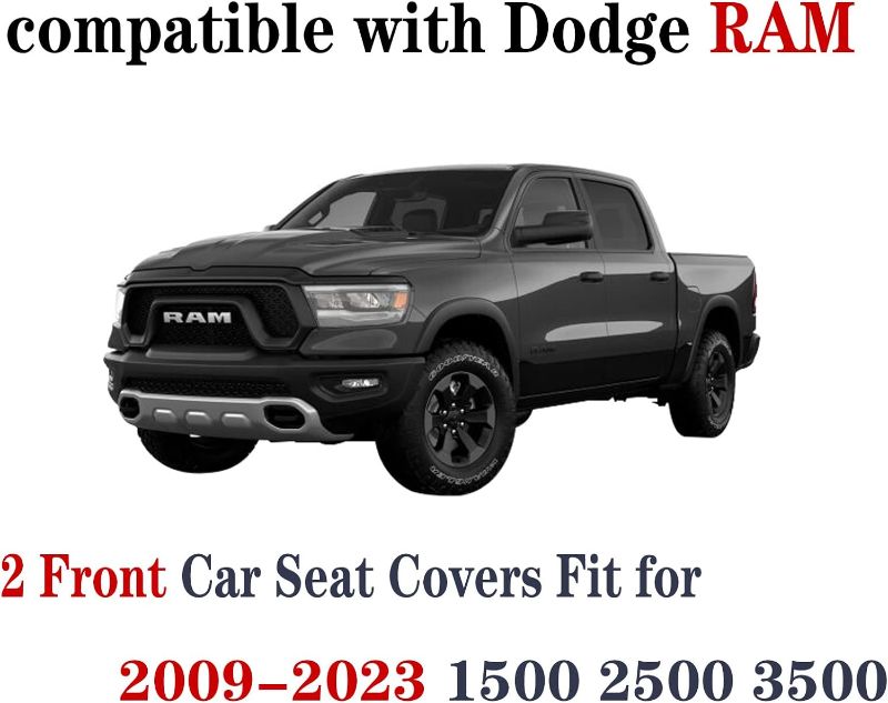 Photo 4 of (READ FULL POST) YIERTAI Seat Covers for Dodge RAM Custom Fit 2009-2023 1500/2500/3500HD Tradesman Big Long Horn Rebel Laramie Crew Double Cab Quad Cab Truck Seat Protectors(2 PCS Front only/Black-Blue)