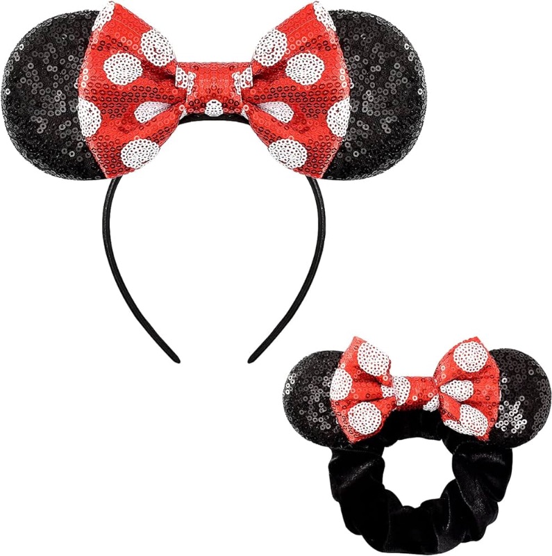 Photo 1 of  **NON-REFUNDABLE HAIR ACCESSORIES BUNDLE PACK OF TWO**
 Black Mouse Ears Headband and Sparkle Sequins