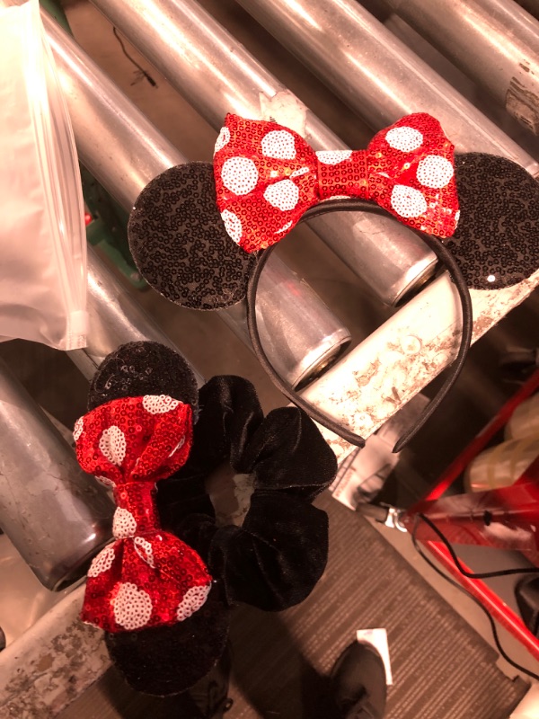 Photo 2 of  **NON-REFUNDABLE HAIR ACCESSORIES BUNDLE PACK OF TWO**
 Black Mouse Ears Headband and Sparkle Sequins