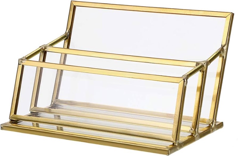 Photo 1 of **NON-REFUNDABLE CARD HOLDER BUNDLE **
 2 Slots Glass Business Card Holder Stand - Gold 