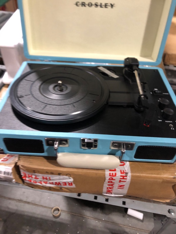 Photo 2 of Crosley CR8005F-TU Cruiser Plus Vintage 3-Speed Bluetooth in/Out Suitcase Vinyl Record Player Turntable, Turquoise/White Bluetooth In/Out Turquoise/White