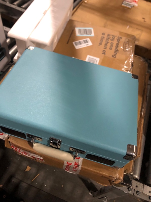 Photo 3 of Crosley CR8005F-TU Cruiser Plus Vintage 3-Speed Bluetooth in/Out Suitcase Vinyl Record Player Turntable, Turquoise/White Bluetooth In/Out Turquoise/White