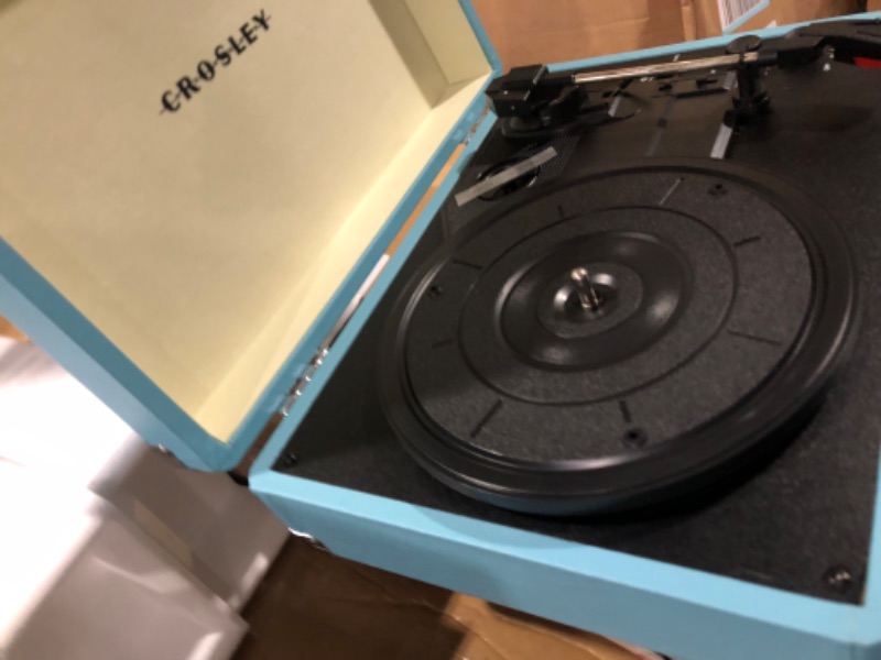 Photo 5 of Crosley CR8005F-TU Cruiser Plus Vintage 3-Speed Bluetooth in/Out Suitcase Vinyl Record Player Turntable, Turquoise/White Bluetooth In/Out Turquoise/White