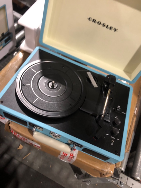 Photo 9 of Crosley CR8005F-TU Cruiser Plus Vintage 3-Speed Bluetooth in/Out Suitcase Vinyl Record Player Turntable, Turquoise/White Bluetooth In/Out Turquoise/White