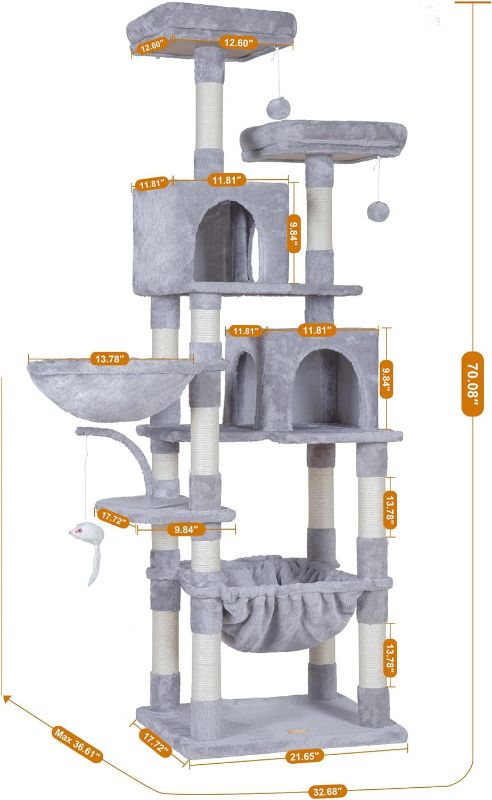 Photo 6 of (READ FULL POST) Heybly Cat Tree Large Cat Tower for Indoor Cats ,Multi-Level Cat Furniture Condo for Cats with 3 Padded Plush Perch, Cozy Basket and Scratching Board HCT024W Light Gray