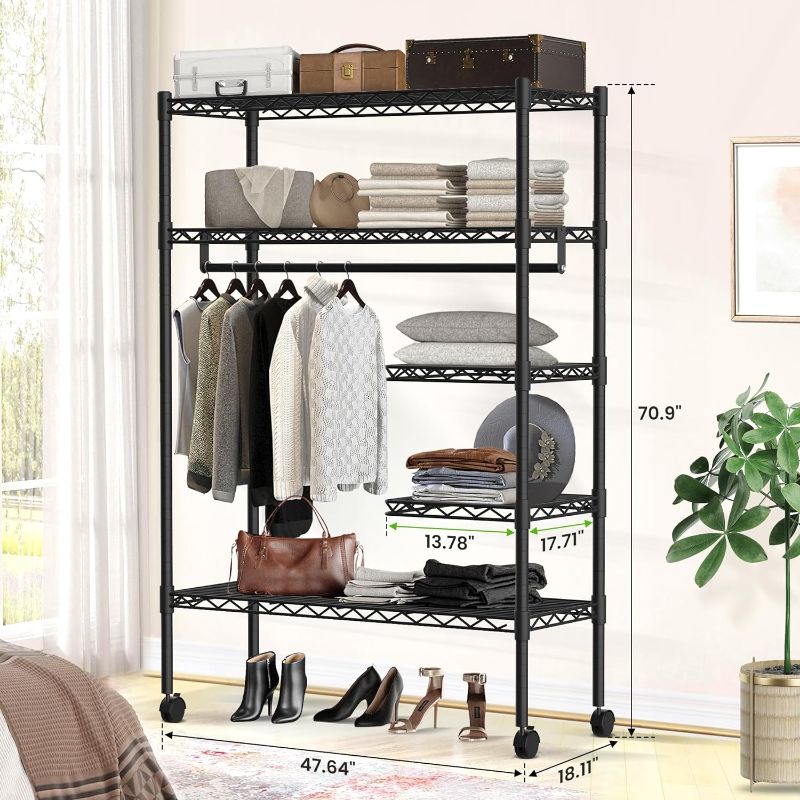 Photo 5 of (READ FULL POST) JS HOME Heavy Duty Garment Rack, Free-Standing Rolling Clothes Rack with Fitted Brown Oxford Cover, Extra Large Wardrobe Storage Rack/Organizer Brown Large garment rack with cover