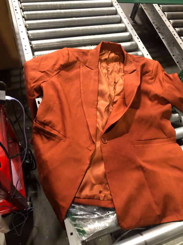 Photo 4 of ***DARKER IN PERSON*** Women's 2023 Fall Casual Blazers Long Sleeve Lapel Open Front Button Work Blazer Jackets with Pockets Orange XXL