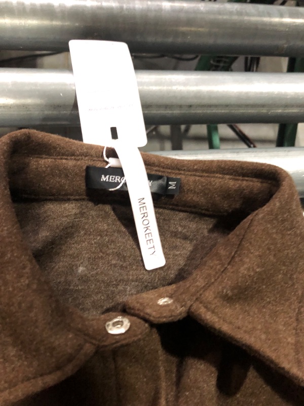 Photo 1 of MEROKEETY Women's 2023 Fall Oversized Long Sleeve Shacket Jacket Button Down Wool Blend Coats with Pockets Brown Medium