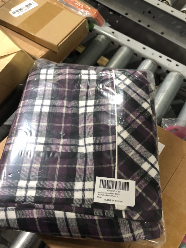 Photo 2 of Vulcanodon Men's 100% Cotton Flannel Pajama Sets, Soft Plaid PJS Long Sleeve Sleepwear 2 Piece Button Down Lounge Set A-purple Green Plaid Small